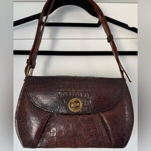 Elegant Vintage El Lagarto Brown Alligator (crocodile?) Bag w/ adjustable strap